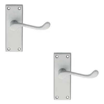 2x PAIR Victorian Scroll Lever on Short Latch Backplate x 43mm Satin Chrome