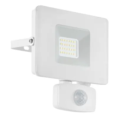 IP44 Outdoor Flood Light & PIR Sensor White Aluminium 20W Built in LED