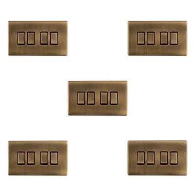 5 PACK Gang Quad Light Switch SCREWLESS ANTIQUE BRASS Way 10A Slim Rocker