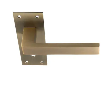 PAIR Straight Square Handle on Slim Lock Backplate x 50mm Antique Brass