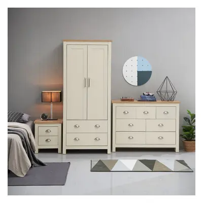 3 Piece Set (2 Door Wardrobe, 3+4 Chest, Drawer Bedside) Cream