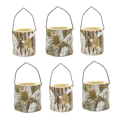 Pack Of Tree Log Christmas Tealight Candle Holders | Rustic Tea Light Lanterns