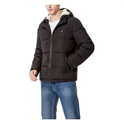 Tommy Hilfiger Mens classic Hooded Puffer Jacket Black Poly Tech X-L