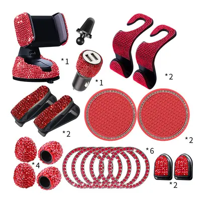 (Red) 20Pcs/Set Rhinestone Car Phone Holder Universal Auto Interior Hooks Sticker Pad Set Pink B