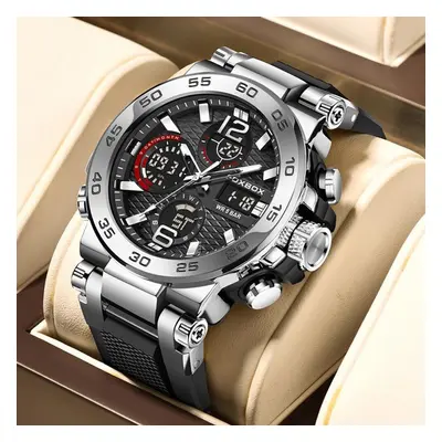 (silver,black) Lige New Fashion Men&apos;s Watch 50m Waterproof Luminous Sport Quartz Watch Auto