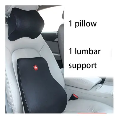 (A Black Set(2pcs)) Breathable Car Seat Headrest Neck Pillow Auto Car Seat Pillow Memory Foam