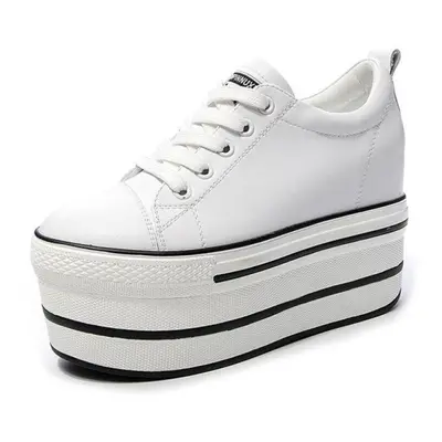 (white, 37) Fujin Super High Platform White High 8cm Wedge Heel Shoes Women&apos;s Fashion Breat