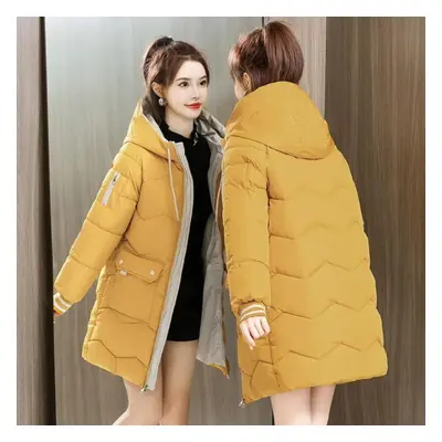 (yellow, M) Women Coat Winter Fleece Cotton Long Sleeve Hoodies Oversized Coat Thickened Loose Z