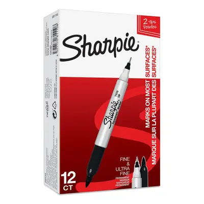 Sharpie S0811100 Twin Tip Permanent Markers, Black, Box of