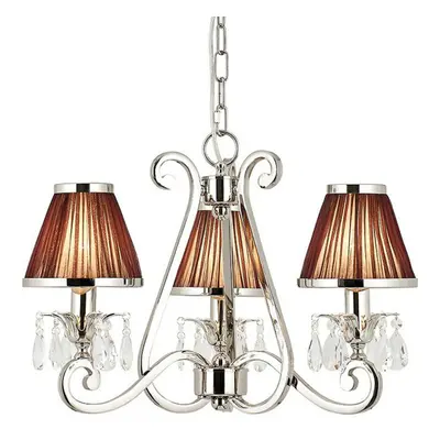 Esher Ceiling Pendant Chandelier Nickel Crystal & Brown Shades Lamp Light