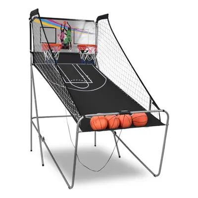 Foldable Double Shot Basketball Arcade Game With Basketball Hoops-White