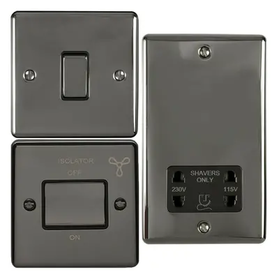 BLACK NICKEL Bathroom Switch Set-1 Light | Fan Isolator | Twin Shaver Socket