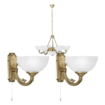 Ceiling Pendant Light & 2x Matching Wall Lights Bronze Satin Glass Chandelier