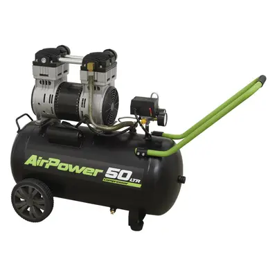 50L Direct Drive Air Compressor - Low Noise 1.6hp Motor - Twin Gauge Display