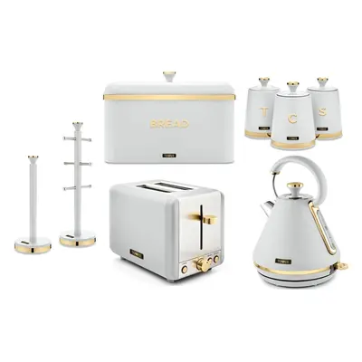 Tower Cavaletto White Kettle Toaster & Kitchen Storage Set of