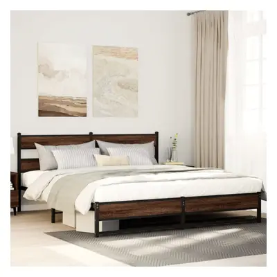 vidaXL Metal Bed Frame without Mattress Brown Oak 180x200 cm Super King