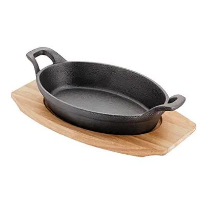 JST65 Sizzle & Serve Large Gratin Dish, Cast Iron Skillet with Wooden Serving Stand, Induction R