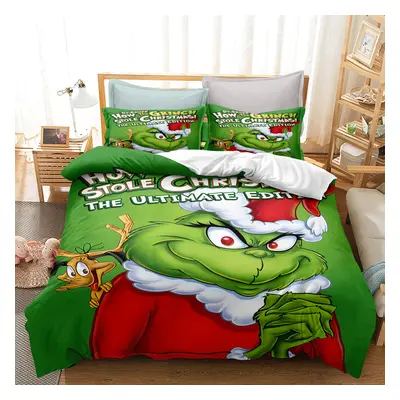 (6, Double (200X200CM/3PCS)) The Grinch Bedding Single Double King Duvet Cover