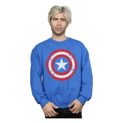 (S, Royal Blue) Marvel Mens Avengers Captain America Scratched Shield Sweatshirt