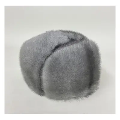 (as the picture, 59-61cm) Winter Man Top Real Mink Fur Bomber Hat Male Genuine Marten Head Warm 