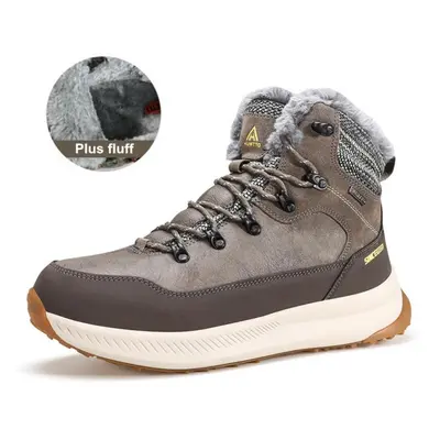 (khaki, 42) Humtto Leather Ankle Boots Winter Rubber Snow Boots For Men Luxury Designer Platform