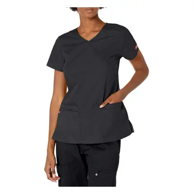 Dickies womens Signature Jr Fit V-neck Top medical scrubs shirts, Black, XX-Large Plus