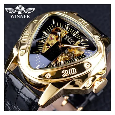 (gold) Winner Steampunk Fashion Triangle Golden Skeleton Movement Mysterious Men Automatic Mecha