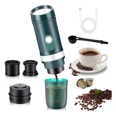 (Green) Portable Capsule Coffee Machine with 9600mAh Battery, 3-in-1 Capsule & Ground Coffee Com