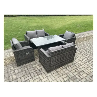 Fimous Rattan Furniture Outdoor Garden Dining Set Patio Height Adjustable Rising lifting Table L