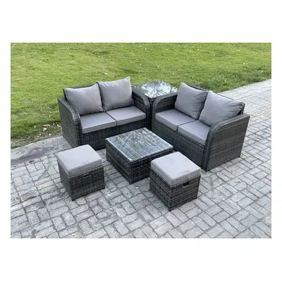 Fimous Rattan Sofa Set Outdoor Garden Furniture Set with Square Coffee Table Loveseat Sofa Small