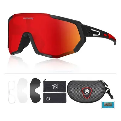 (black,red) Queshark Cycling Glasses Polarized Sports Sunglasses Men Women With Interchangeable 