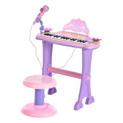 HOMCOM Mini Battery Organ Piano Microphone Stool Key Keyboard Kids Toy