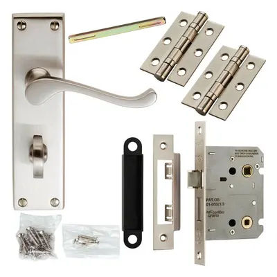 Door Handle & Bathroom Lock Pack Satin Chrome Victorian Scroll Lever Backplate