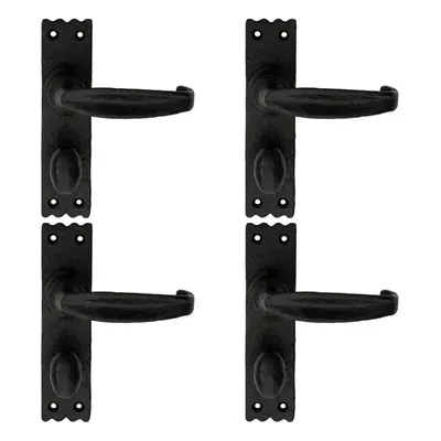 4x PAIR Creased Style Lever on Slim Bathroom Backplate x 38mm Black Antique