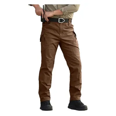 (brown, M) Men&apos;s Tactical Military Pants Multi Pockets Stretch Cargo Trousers Casual 97% Co