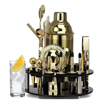 (gold, 750mL) Bartender Kit 20-piece Rose Gold Cocktail Shaker Set With Rotating Acrylic Stand F