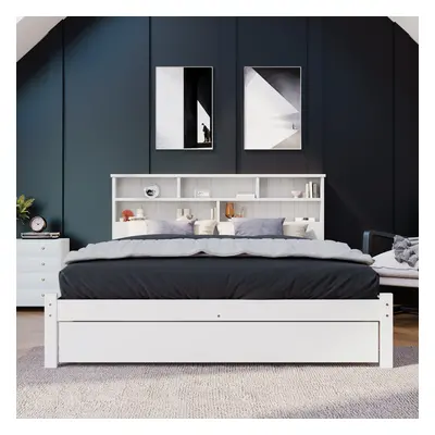 White Wooden Storage Bed, Underbed Drawer - 4ft6 Double (135 x cm)