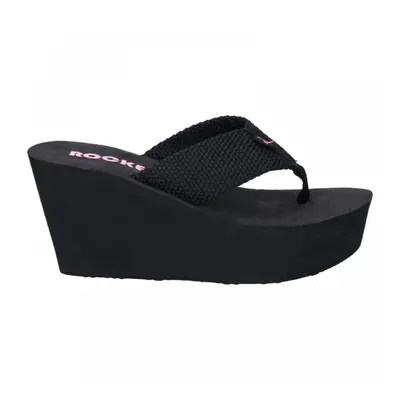 (7 (Adults')) Diver Webbing | Black | Ladies Wedge Flip-Flops