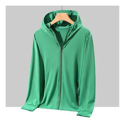 (Green, L) Plus Size Summer Coat Men Hooded Quick-Drying Upf Breathable Windbreaker Summer Sun P