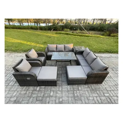 Fimous Outdoor Lounge Sofa Set Wicker PE Rattan Garden Furniture Set with Rectangular Dining Tab