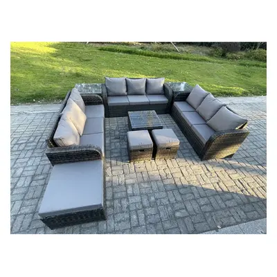 Fimous Seater Rattan Outdoor Furniture Set Patio Garden Sofa Set with Seater Sofa Footstools Sid