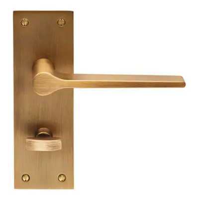 PAIR Flat Straight Lever on Slim Bathroom Backplate x 50mm Antique Brass