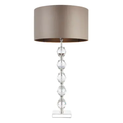 Glass Table Lamp Light Silver Crystal & Taupe Shade Square Base Desk Sideboard