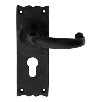 PAIR Forged Curved Lever Handle on Euro Lock Backplate x 54mm Black Antique