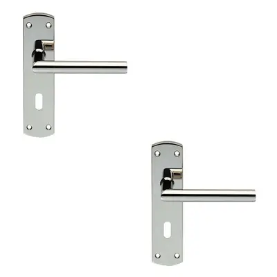 2x Mitred Lever Door Handle on Lock Backplate x 44mm Polished Steel