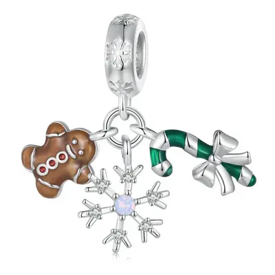 Christmas Dangle Charm Snowflake Gingerbread Man Candy Cane With Opal Genuine Sterling Silver Co