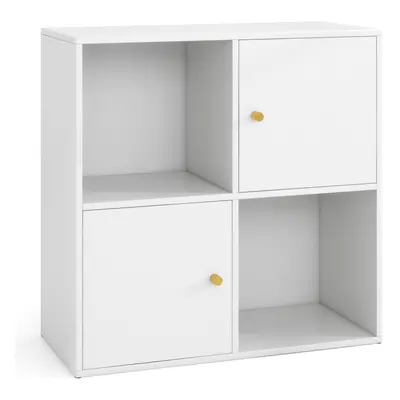 4-Cube Bookcase 3-Tier Bookshelf Storage Organizer w/2 Cabinets-White