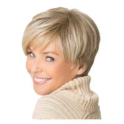 Royalfirst Short Blonde Wig with Bangs Pixie Cut Layered Wigs for Wome