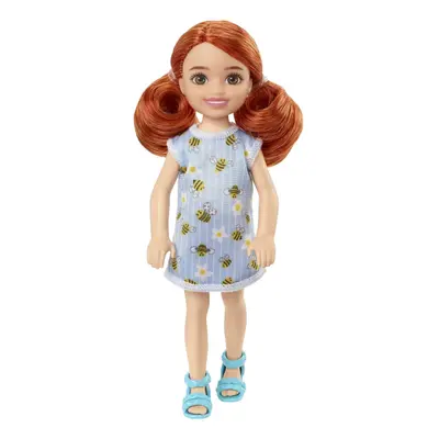 Barbie Chelsea Doll Red Hair Wearing Bumblebee & Flower-Print Dress and Blue Sandals Toy for Kid