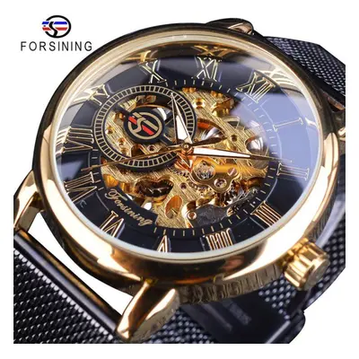 (yellow) Forsining Retro Fashion Design Skeleton Sport Mechanical Watch Luminous Hands Transpare